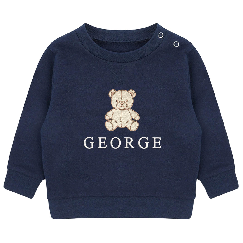 Embroidered Teddy Bear Personalised Name Sustainable Sweatshirt Baby & Toddler Custom Jumper