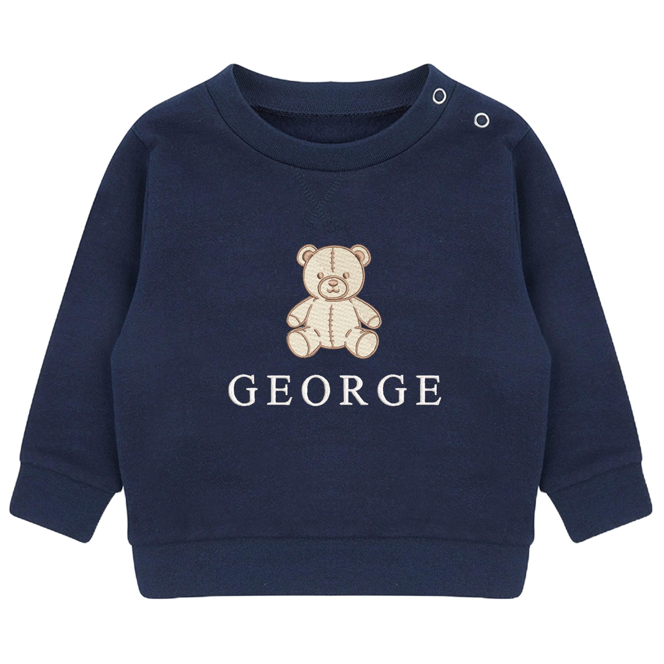 Embroidered Teddy Bear Personalised Name Sustainable Sweatshirt Baby & Toddler Custom Jumper