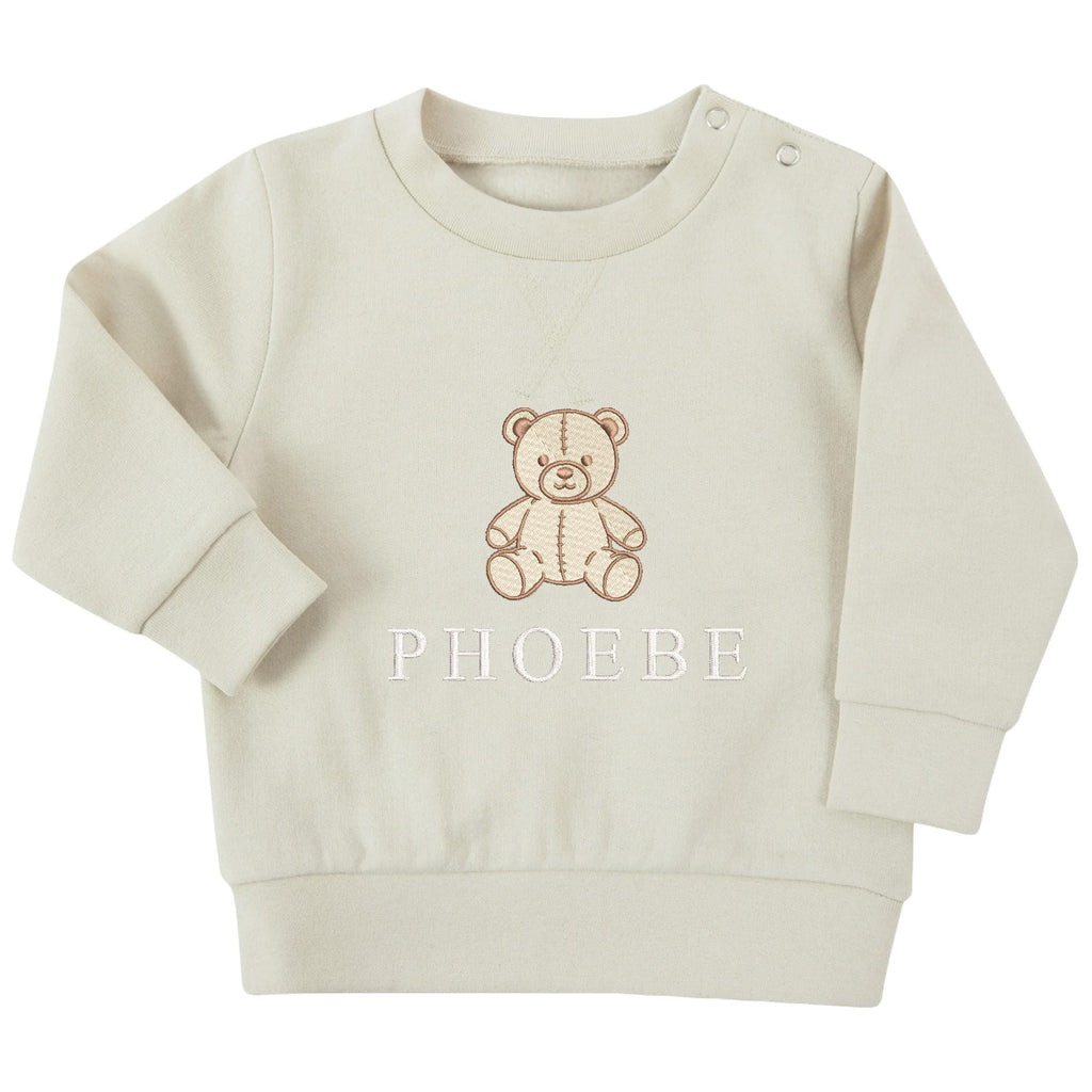 Embroidered Teddy Bear Personalised Name Sustainable Sweatshirt Baby & Toddler Custom Jumper