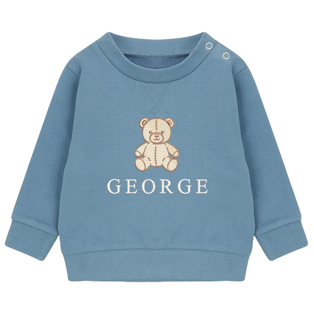 Embroidered Teddy Bear Personalised Name Sustainable Sweatshirt Baby & Toddler Custom Jumper