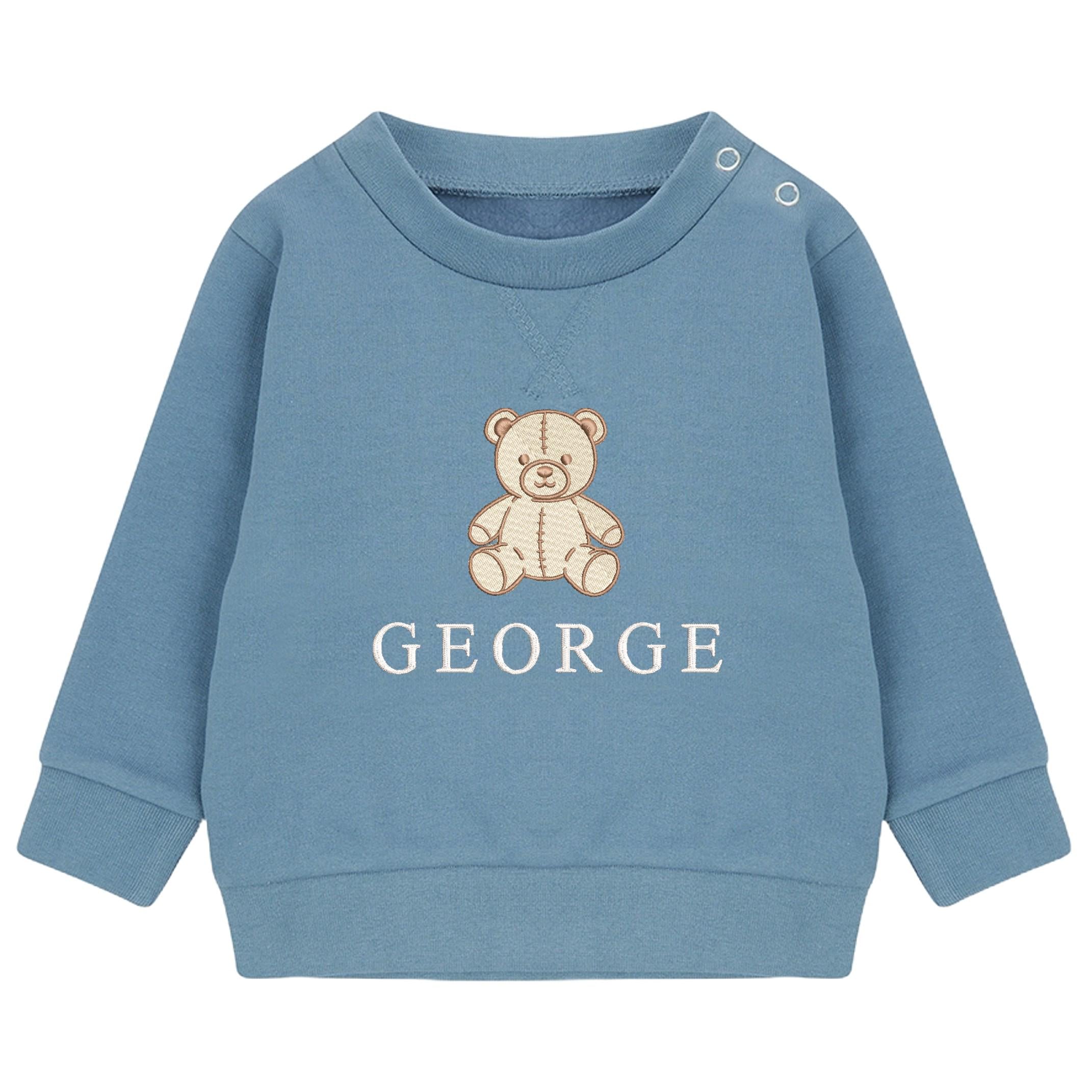 Embroidered Teddy Bear Personalised Name Sustainable Sweatshirt Baby & Toddler Custom Jumper