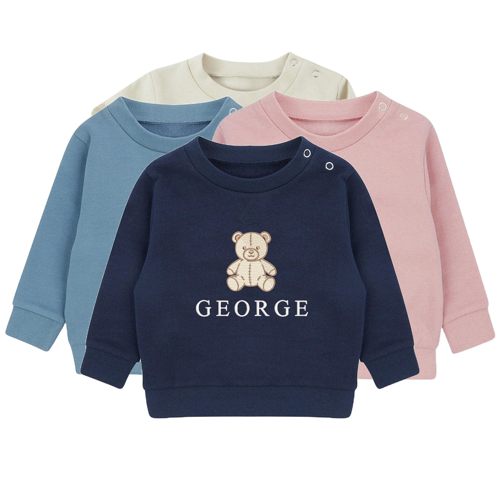 Embroidered Teddy Bear Personalised Name Sustainable Sweatshirt Baby & Toddler Custom Jumper