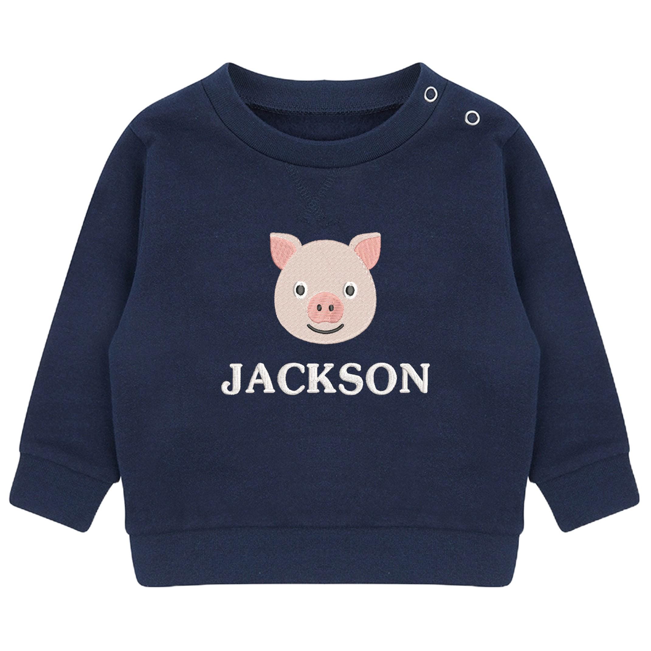 Embroidered Pig Personalised Name Sustainable Sweatshirt Baby & Toddler Custom Farmyard Barn Animals