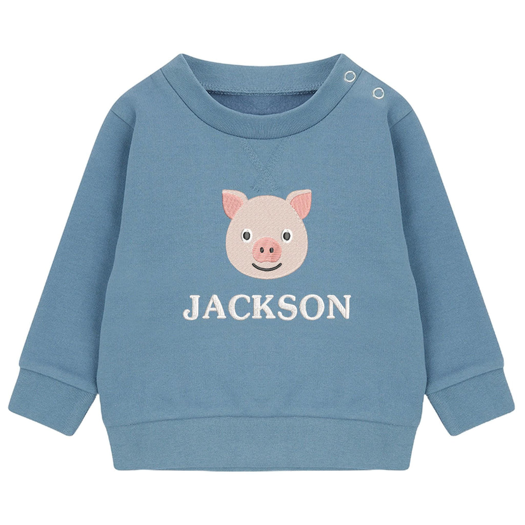 Embroidered Pig Personalised Name Sustainable Sweatshirt Baby & Toddler Custom Farmyard Barn Animals