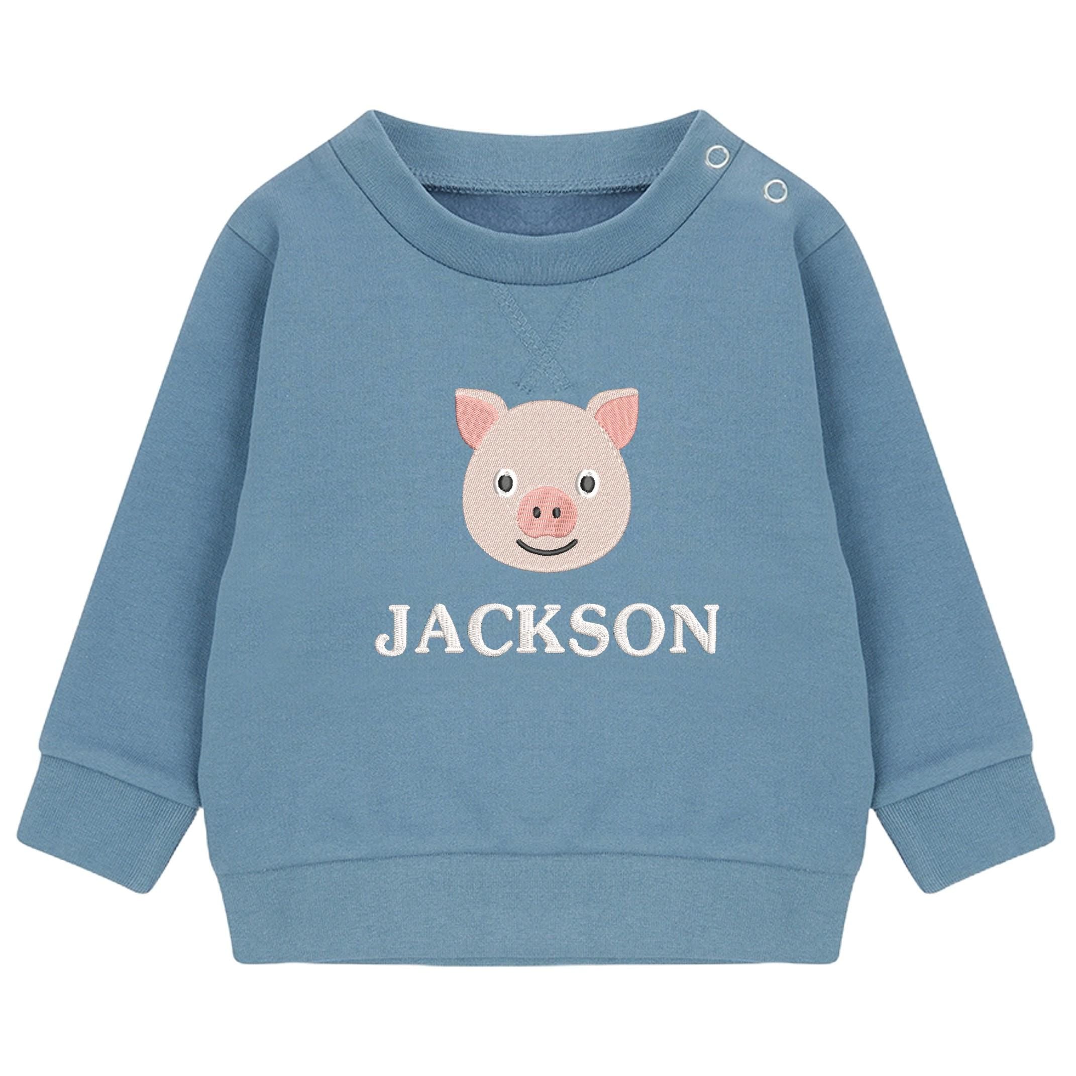 Embroidered Pig Personalised Name Sustainable Sweatshirt Baby & Toddler Custom Farmyard Barn Animals