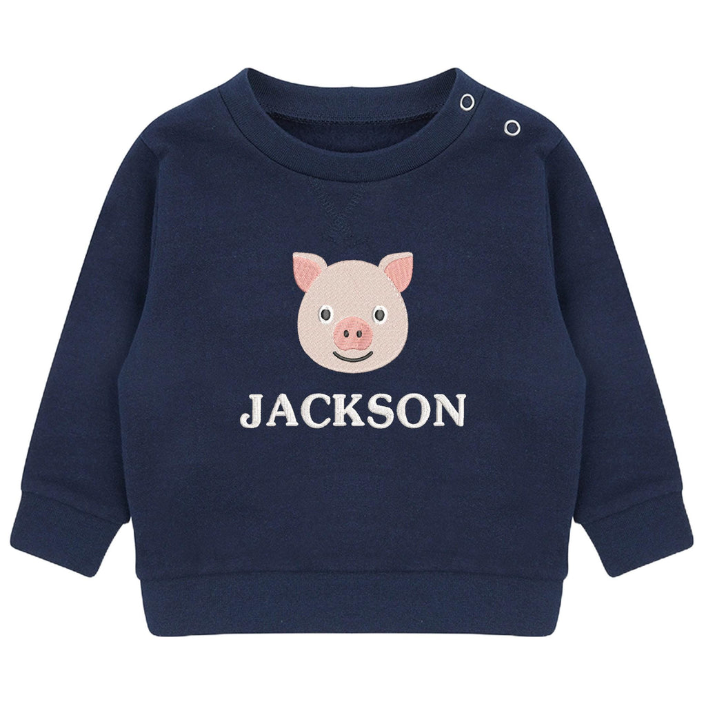 Embroidered Pig Personalised Name Sustainable Sweatshirt Baby & Toddler Custom Farmyard Barn Animals