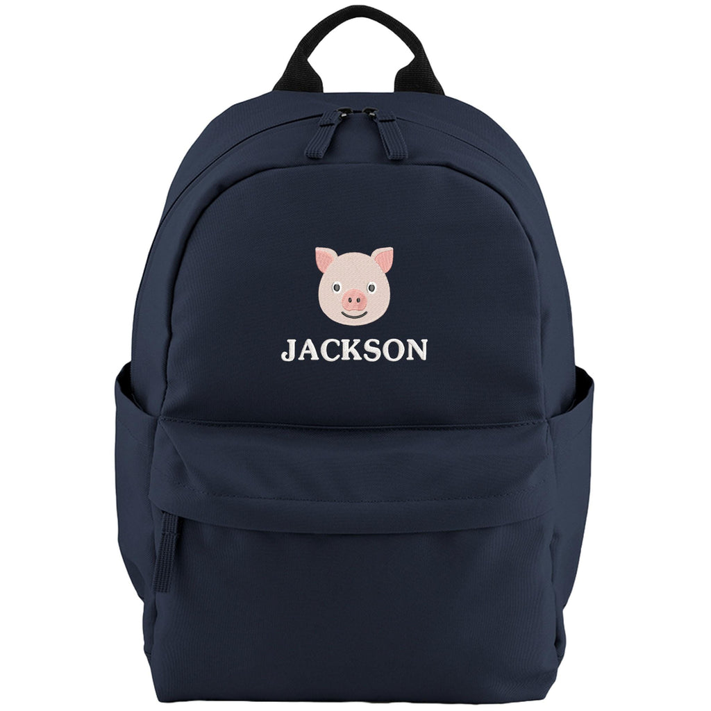 Embroidered Pig Personalised Name Small Backpack Kids Custom School Rucksack Boys Nursery Bag
