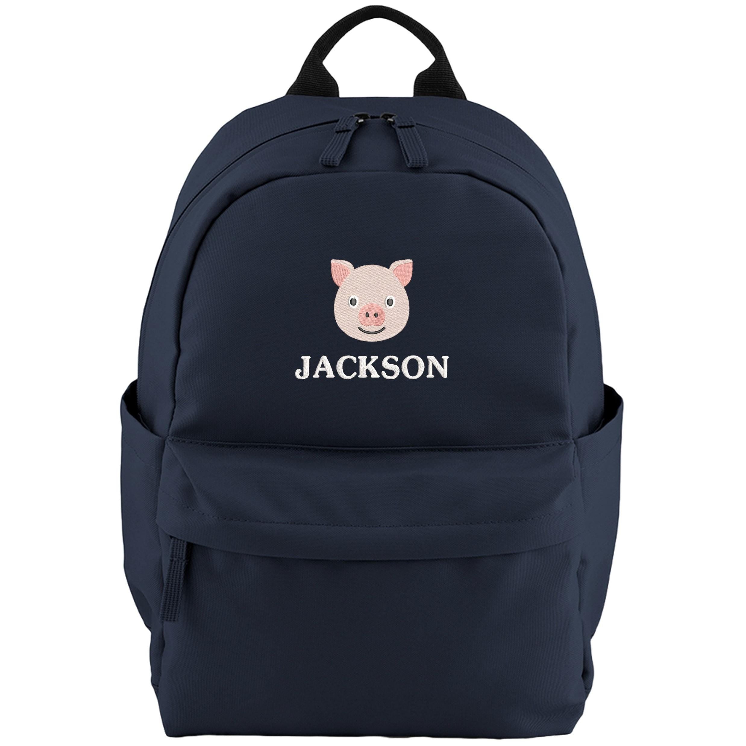 Embroidered Pig Personalised Name Small Backpack Kids Custom School Rucksack Boys Nursery Bag