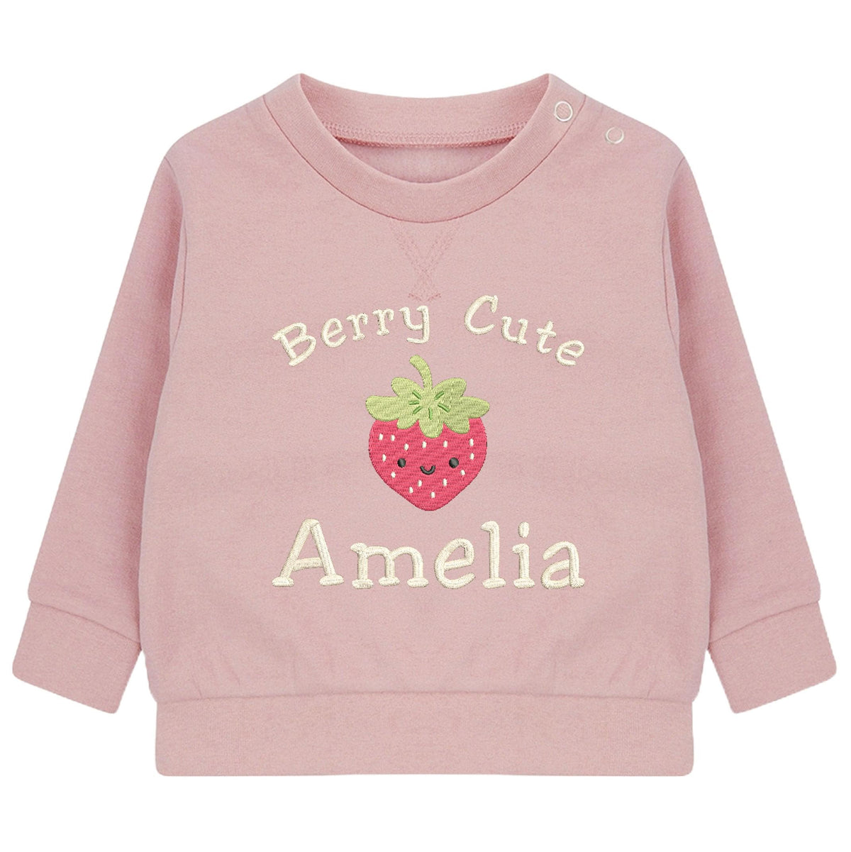 Embroidered Girls Personalised Name Berry Cute Baby and Toddler Pink Sustainable Sweatshirts