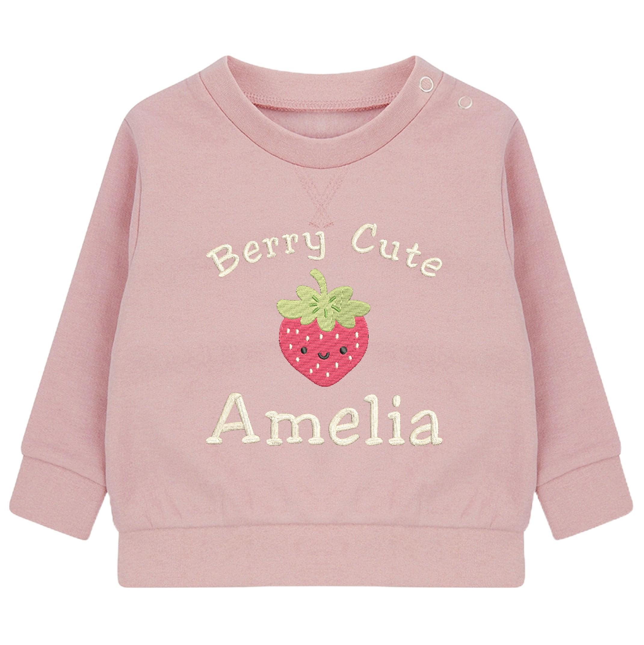 Embroidered Girls Personalised Name Berry Cute Baby and Toddler Pink Sustainable Sweatshirts