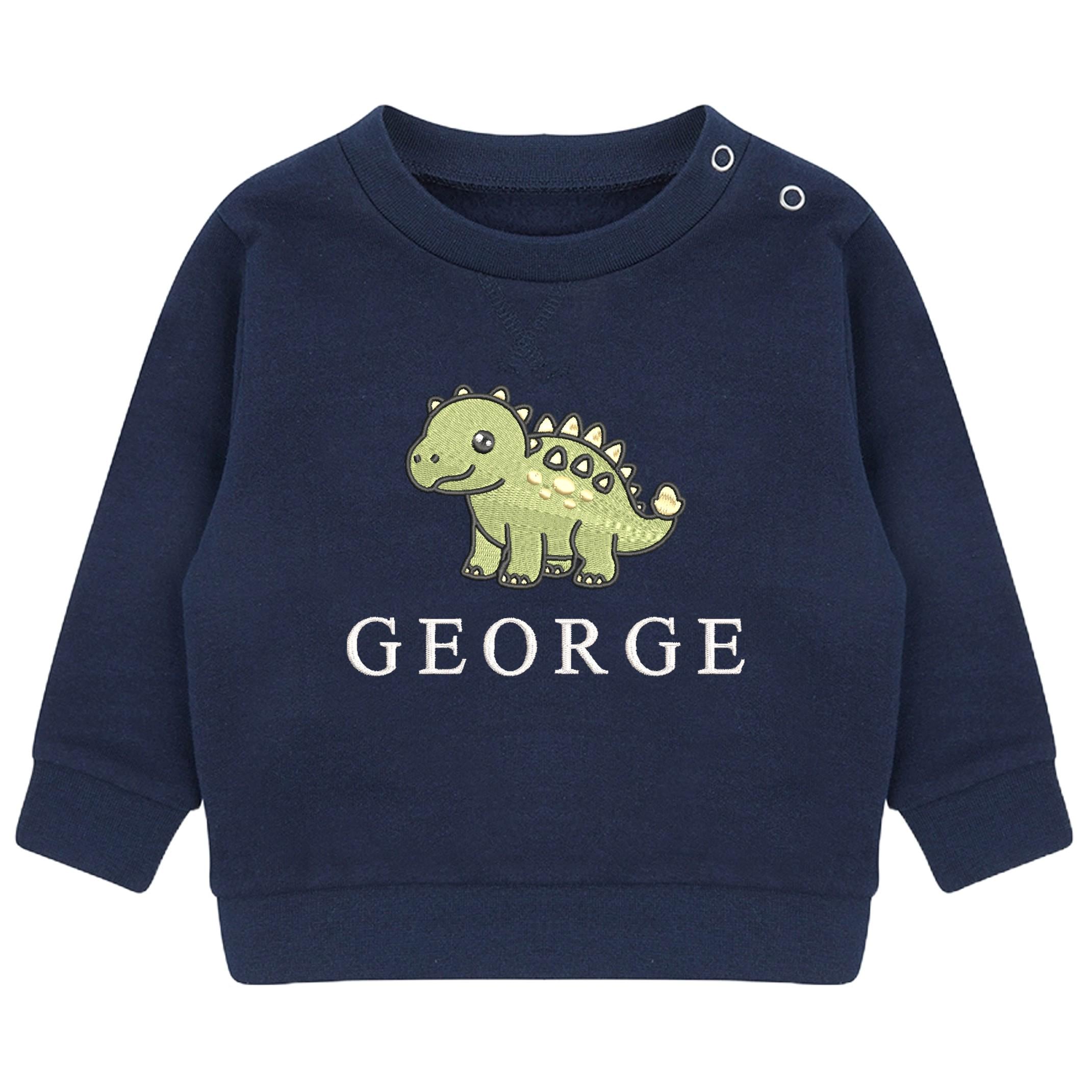 Embroidered Dinosaur Personalised Name Boys Sustainable Sweatshirt Baby & Toddler Custom Jumper Gift