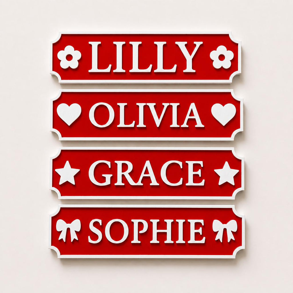 Personalised Name Red Door Sign – Custom Girls Bedroom Decoration Plate Plaque