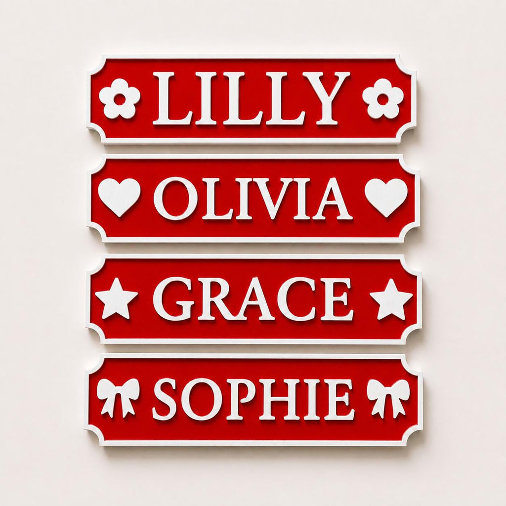 Personalised Name Red Door Sign – Custom Girls Bedroom Decoration Plate Plaque