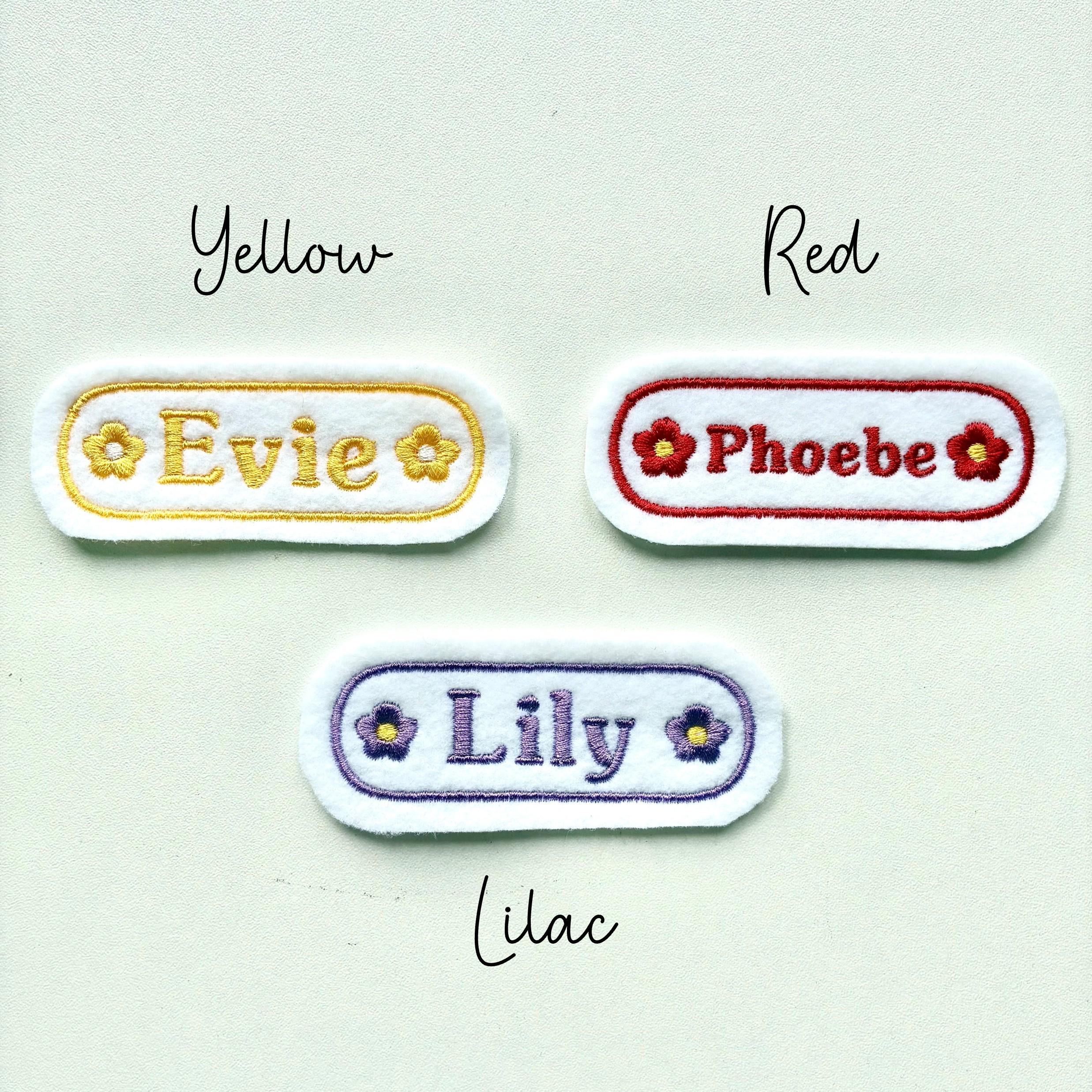 Personalised Embroidered Flower Name Patch Iron On & Sew On Custom Text Badge