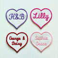 Personalised Embroidered Name Heart Patch Iron On & Sew On Custom Text Badge