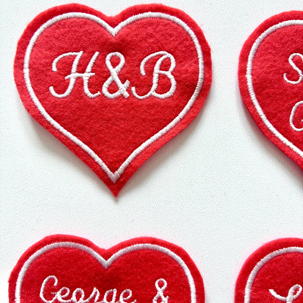 Personalised Embroidered Red Love Heart Patch Iron On & Sew On Custom Name Text