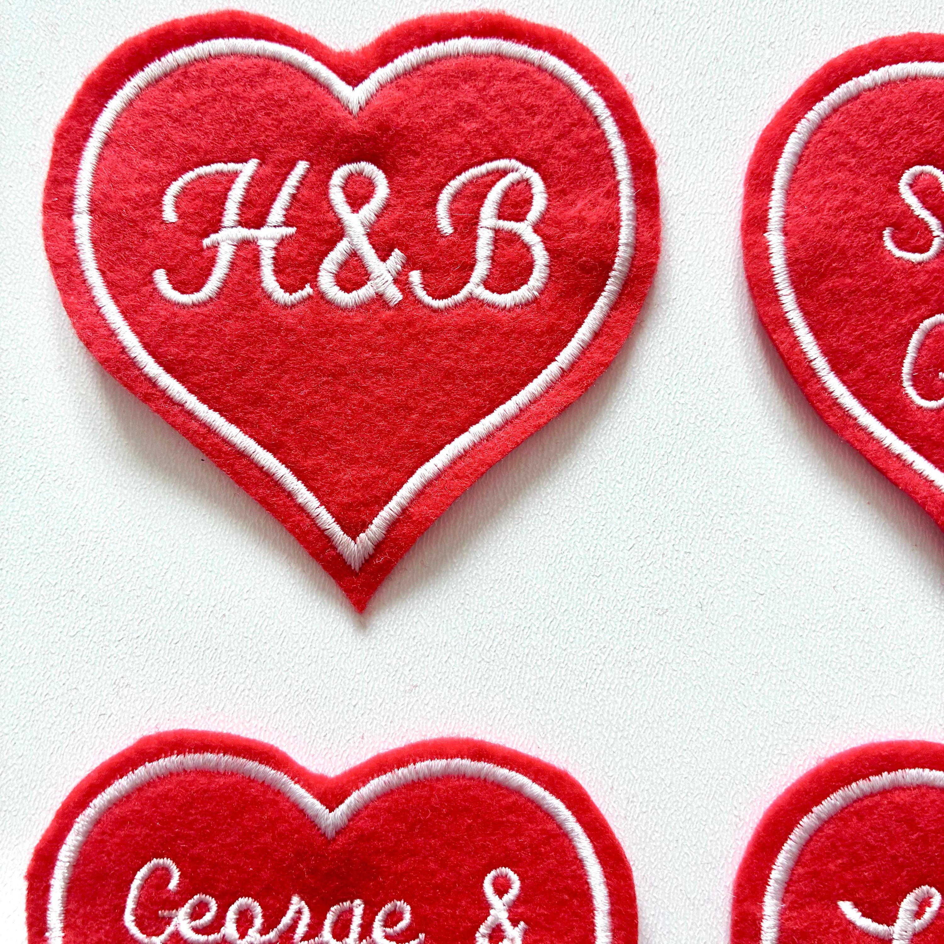 Personalised Embroidered Red Love Heart Patch Iron On & Sew On Custom Name Text