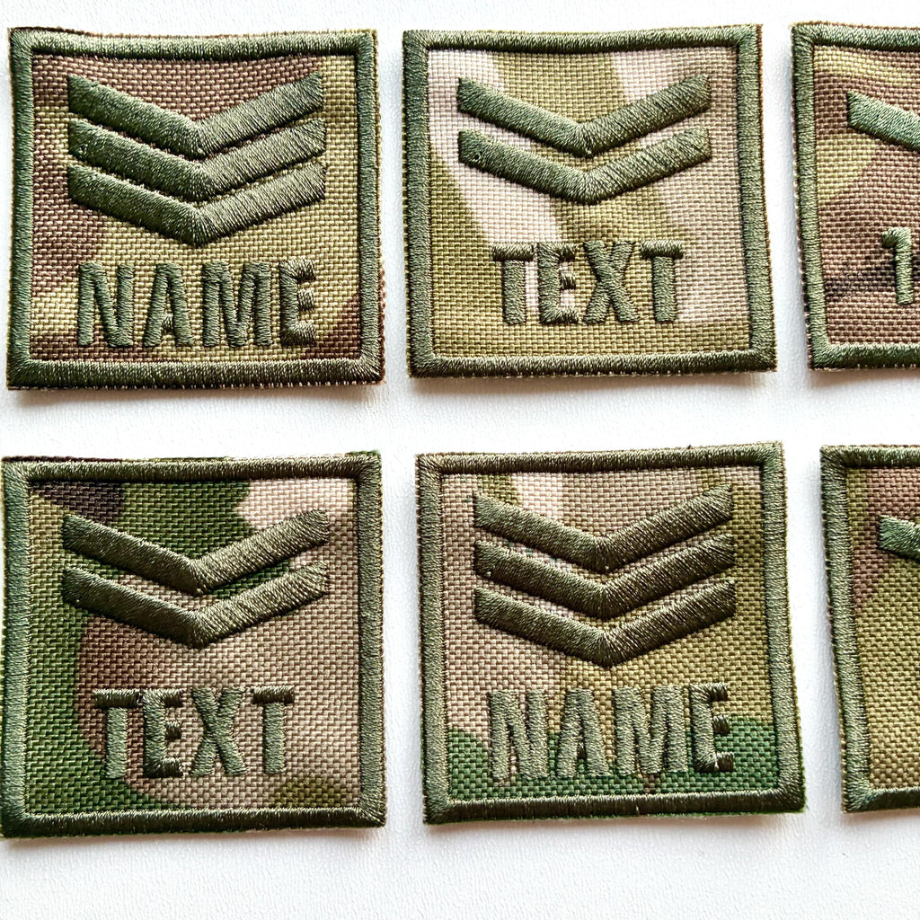 Personalised Embroidered Sergeant Chevron Patch 50x50mm Sew/Iron/VELCRO® Camo