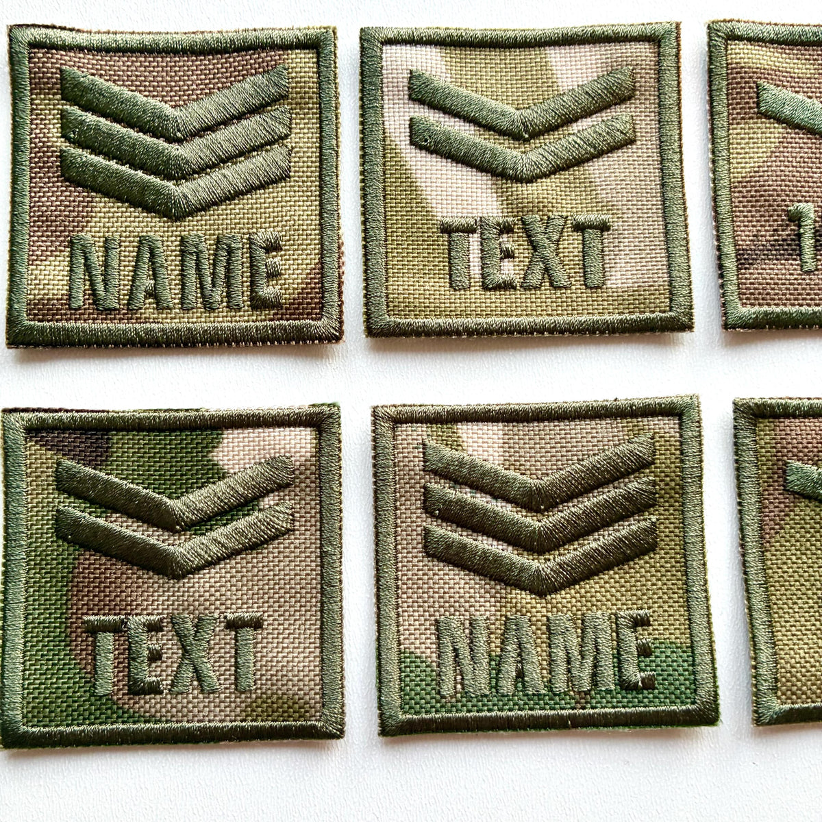 Personalised Embroidered Sergeant Chevron Patch 50x50mm Sew/Iron/VELCRO® Camo