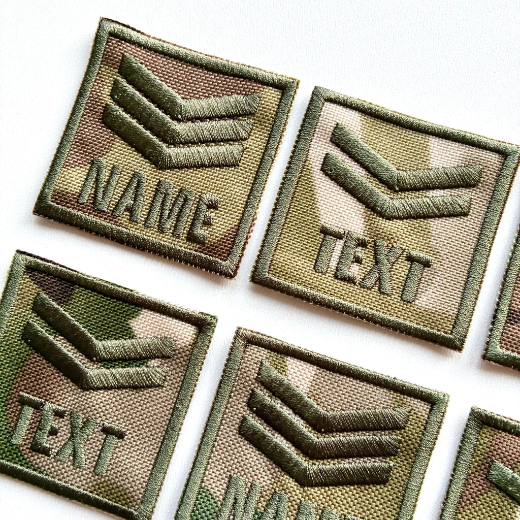 Personalised Embroidered Sergeant Chevron Patch 50x50mm Sew/Iron/VELCRO® Camo