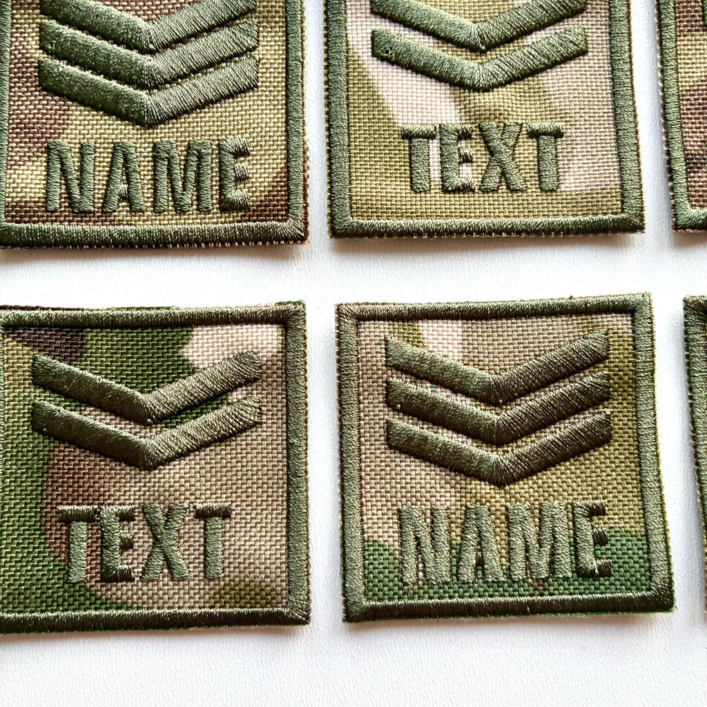 Personalised Embroidered Sergeant Chevron Patch 50x50mm Sew/Iron/VELCRO® Camo