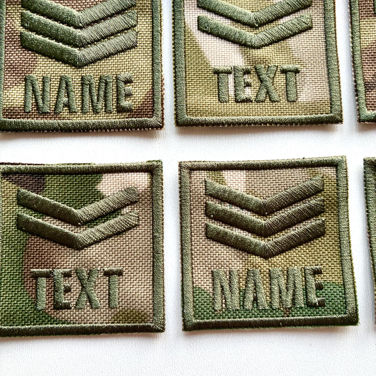 Personalised Embroidered Sergeant Chevron Patch 50x50mm Sew/Iron/VELCRO® Camo