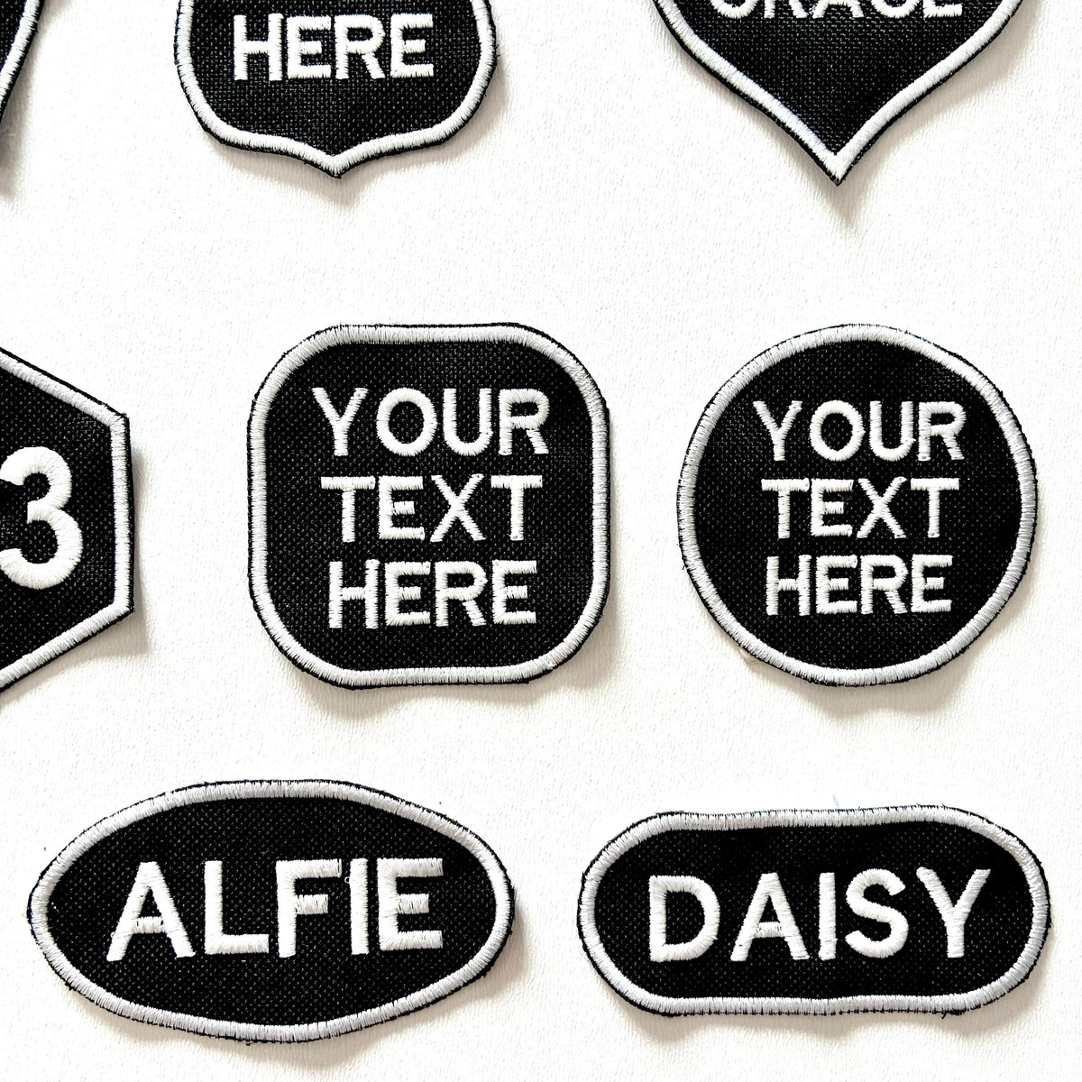 Personalised Embroidered Patches Iron & Sew On Custom Name Text Shaped Badges