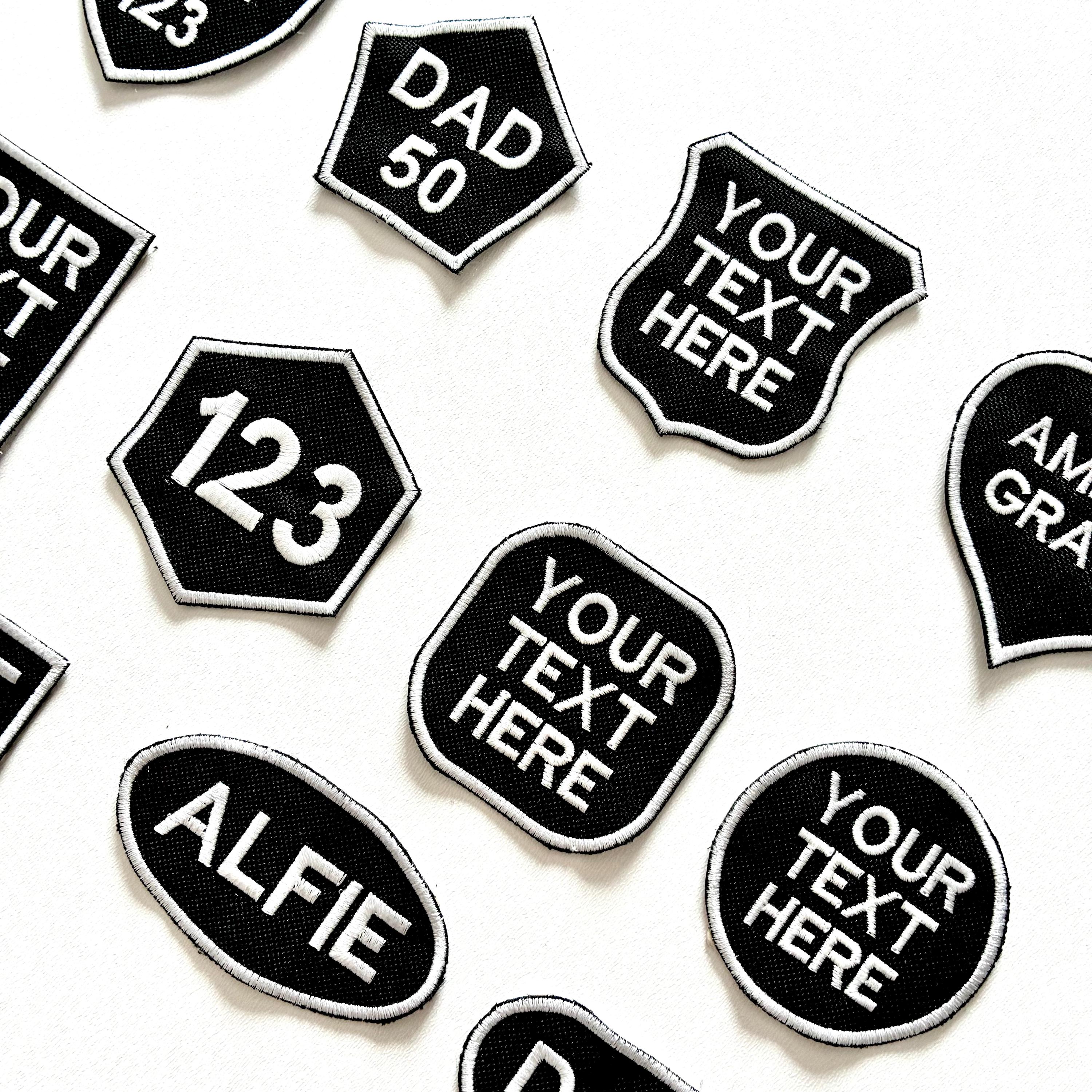 Personalised Embroidered Patches Iron & Sew On Custom Name Text Shaped Badges