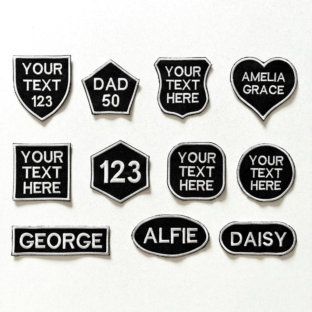 Personalised Embroidered Patches Iron & Sew On Custom Name Text Shaped Badges