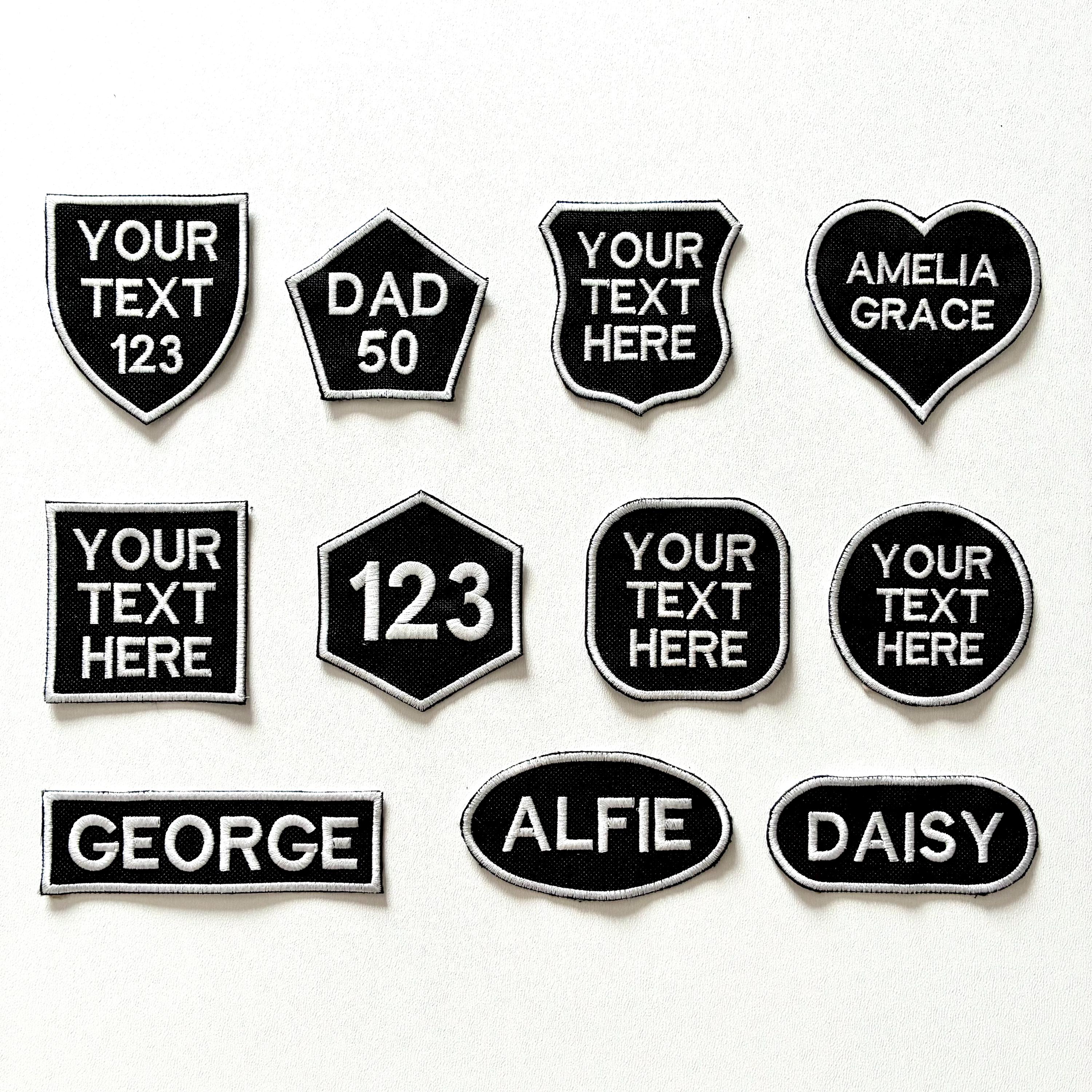 Personalised Embroidered Patches Iron & Sew On Custom Name Text Shaped Badges