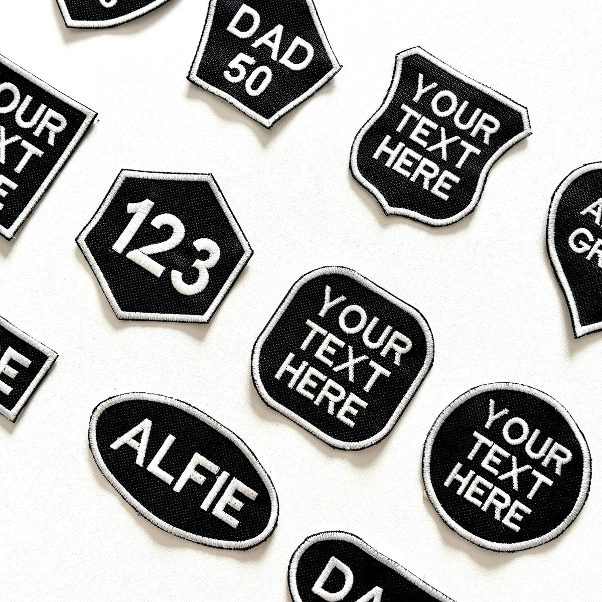 Personalised Embroidered Patches Iron & Sew On Custom Name Text Shaped Badges