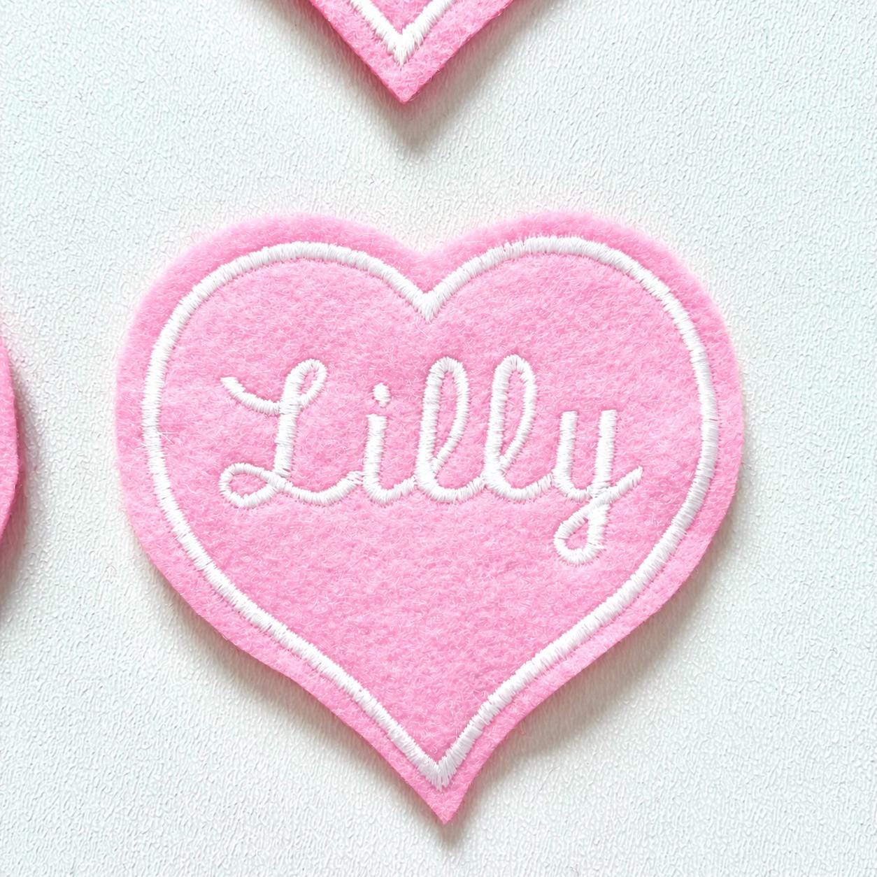 Personalised Embroidered Pink Love Heart Patch Iron On & Sew On Custom Name Text