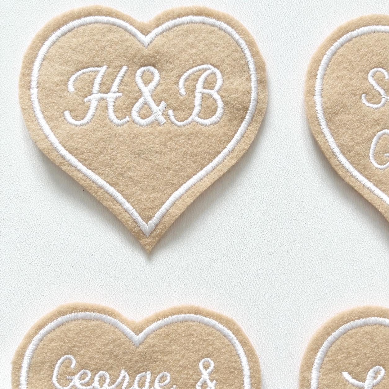 Personalised Embroidered Beige Love Heart Patch Iron On & Sew On Custom Name Text