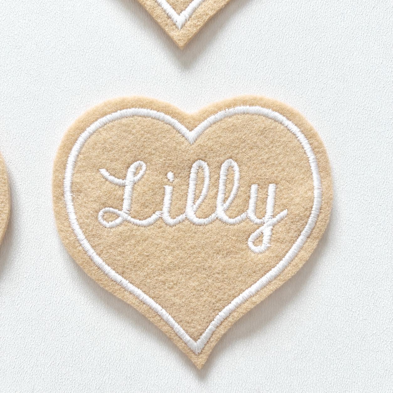 Personalised Embroidered Beige Love Heart Patch Iron On & Sew On Custom Name Text
