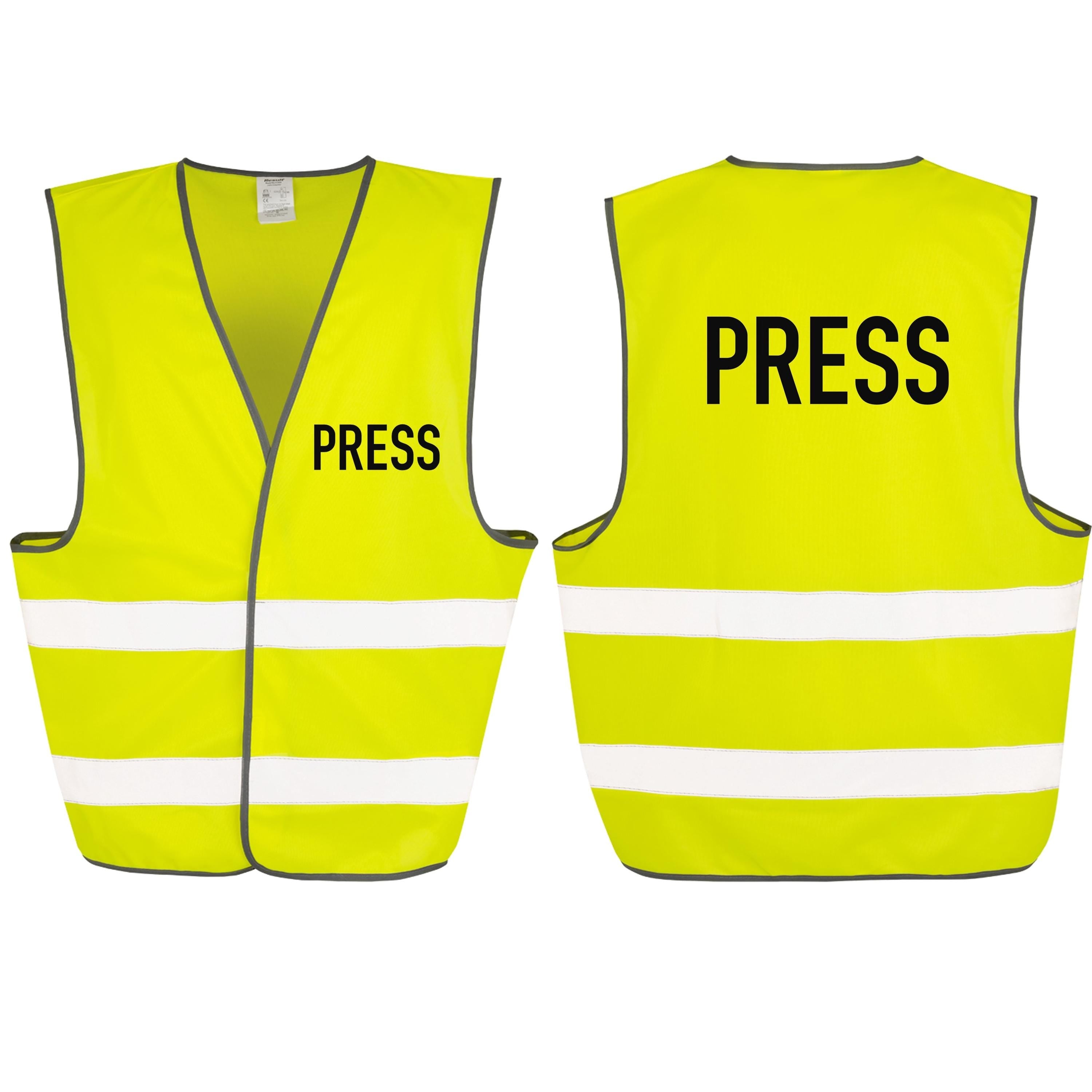 Press Yellow Hi-Vis Waistcoat Journalist Reflective Safety Vest