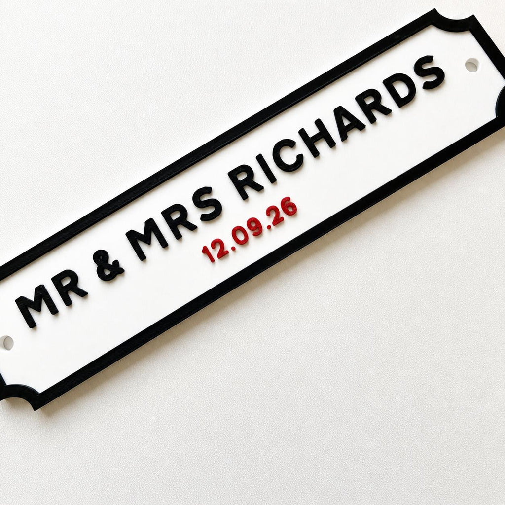Personalised Text Sign – Custom Mr & Mrs Wedding Street Road House Decoration Plate