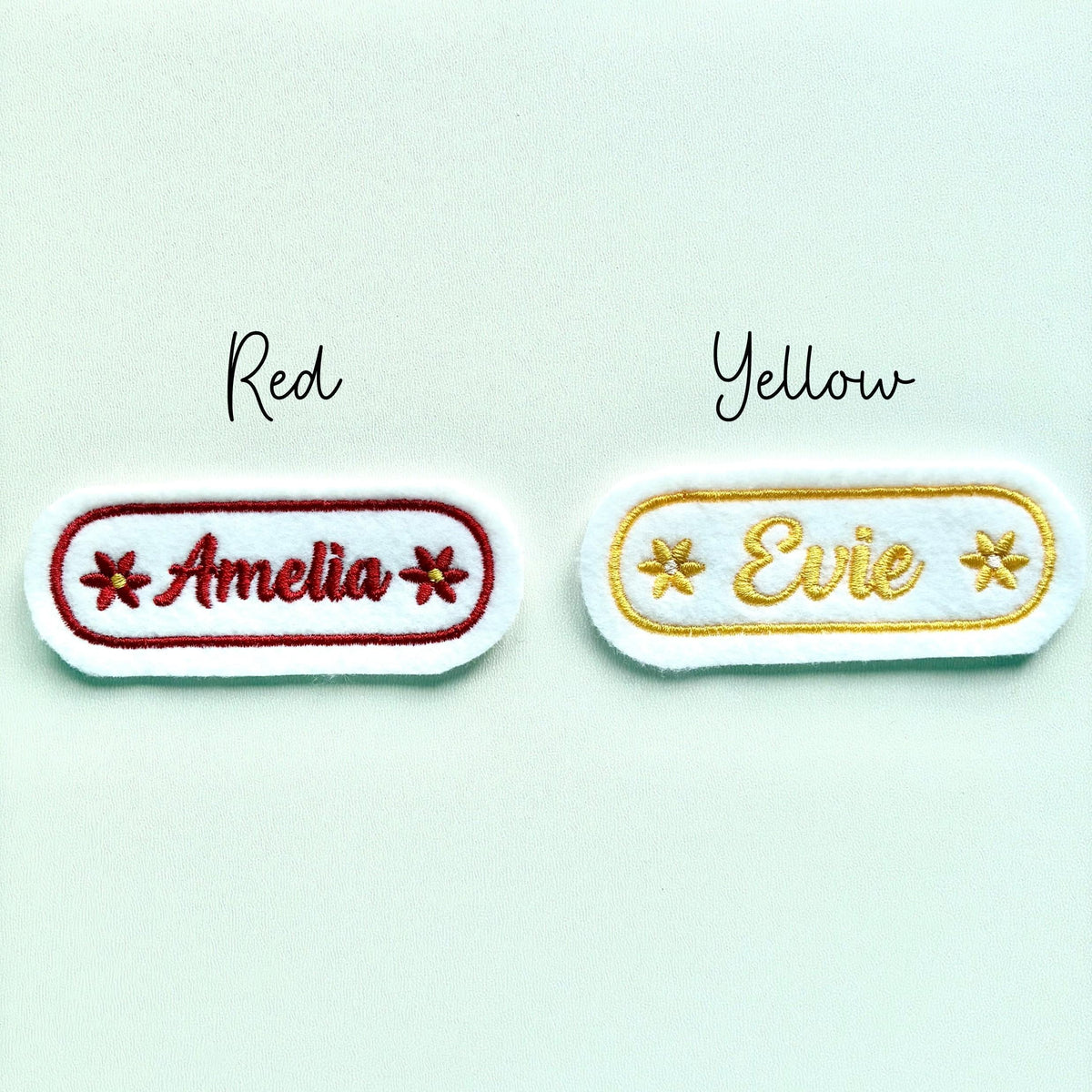 Personalised Embroidered Flower Name Patch Iron On & Sew On Custom Text Badge