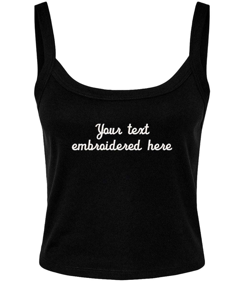 Embroidered Personalised Ladies Spaghetti Strap Tank Top Custom Text Cropped T-Shirt Baby Tee