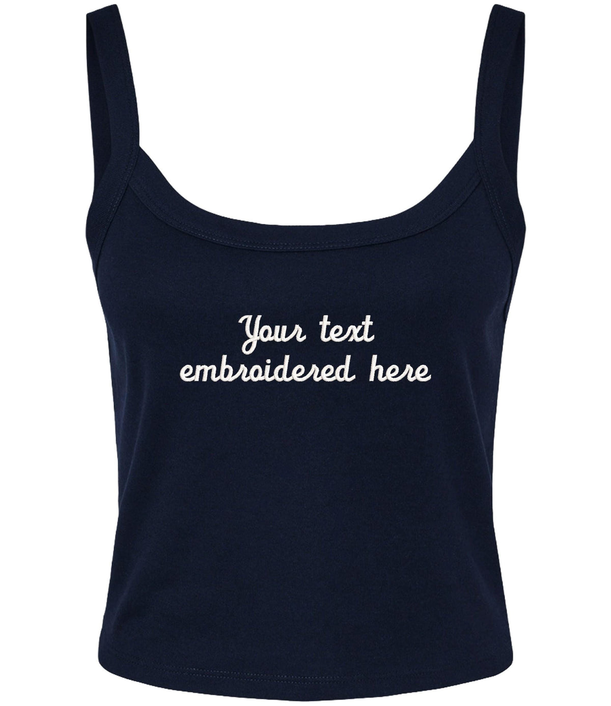 Embroidered Personalised Ladies Spaghetti Strap Tank Top Custom Text Cropped T-Shirt Baby Tee