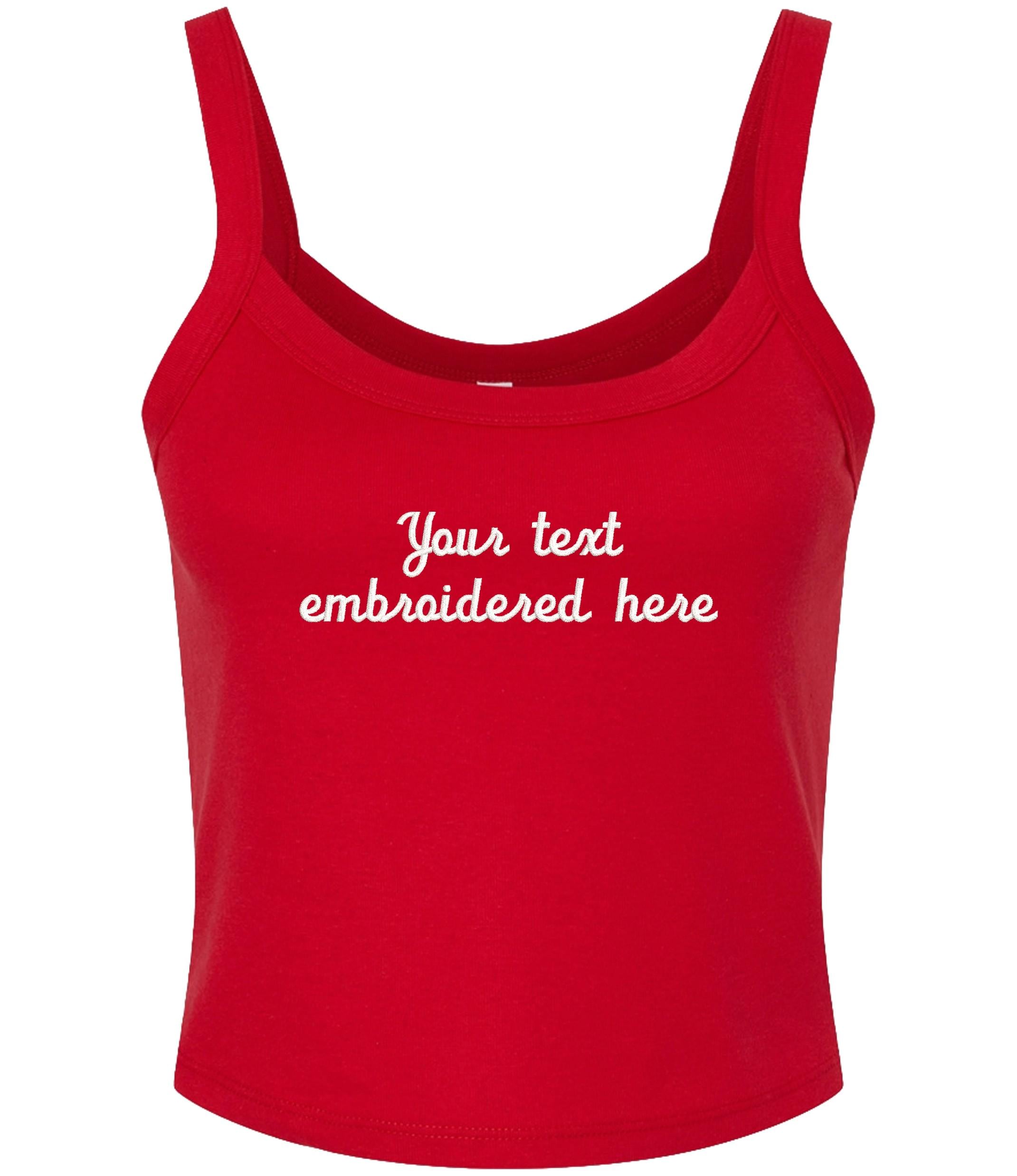 Embroidered Personalised Ladies Spaghetti Strap Tank Top Custom Text Cropped T-Shirt Baby Tee