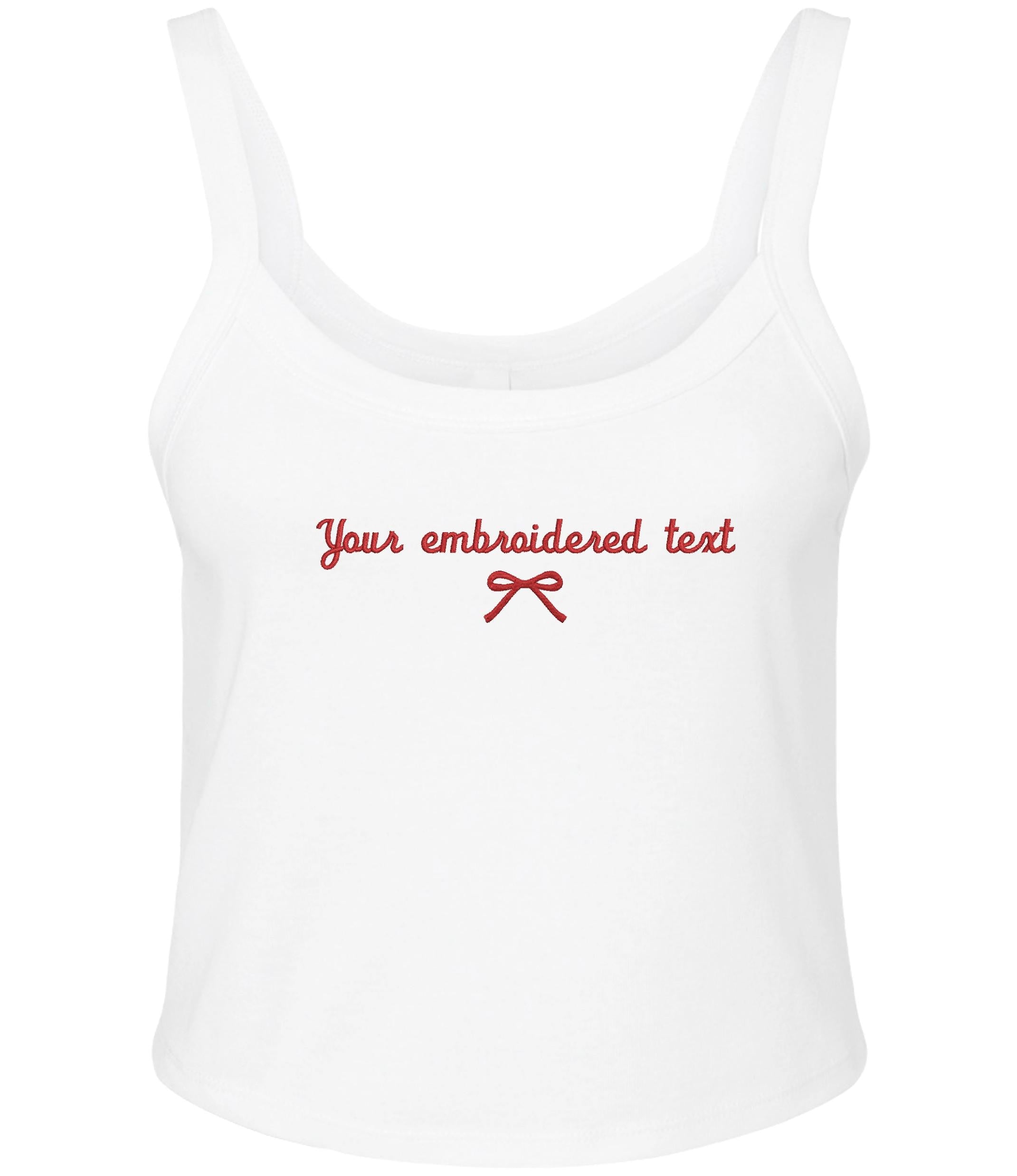 Embroidered Personalised Ladies Spaghetti Strap Tank Top Custom Text Cropped T-Shirt Baby Tee