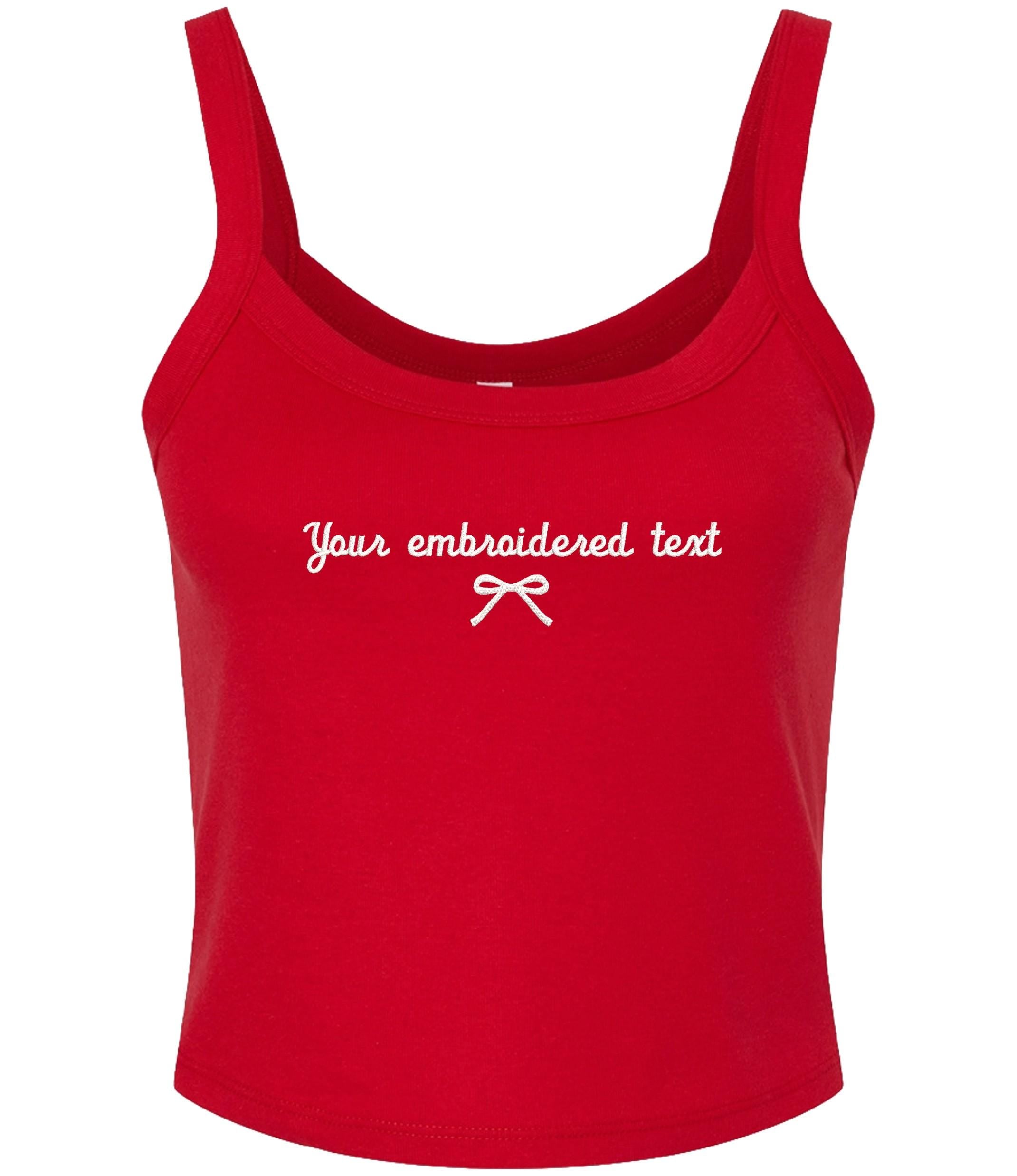 Embroidered Personalised Ladies Spaghetti Strap Tank Top Custom Text Cropped T-Shirt Baby Tee