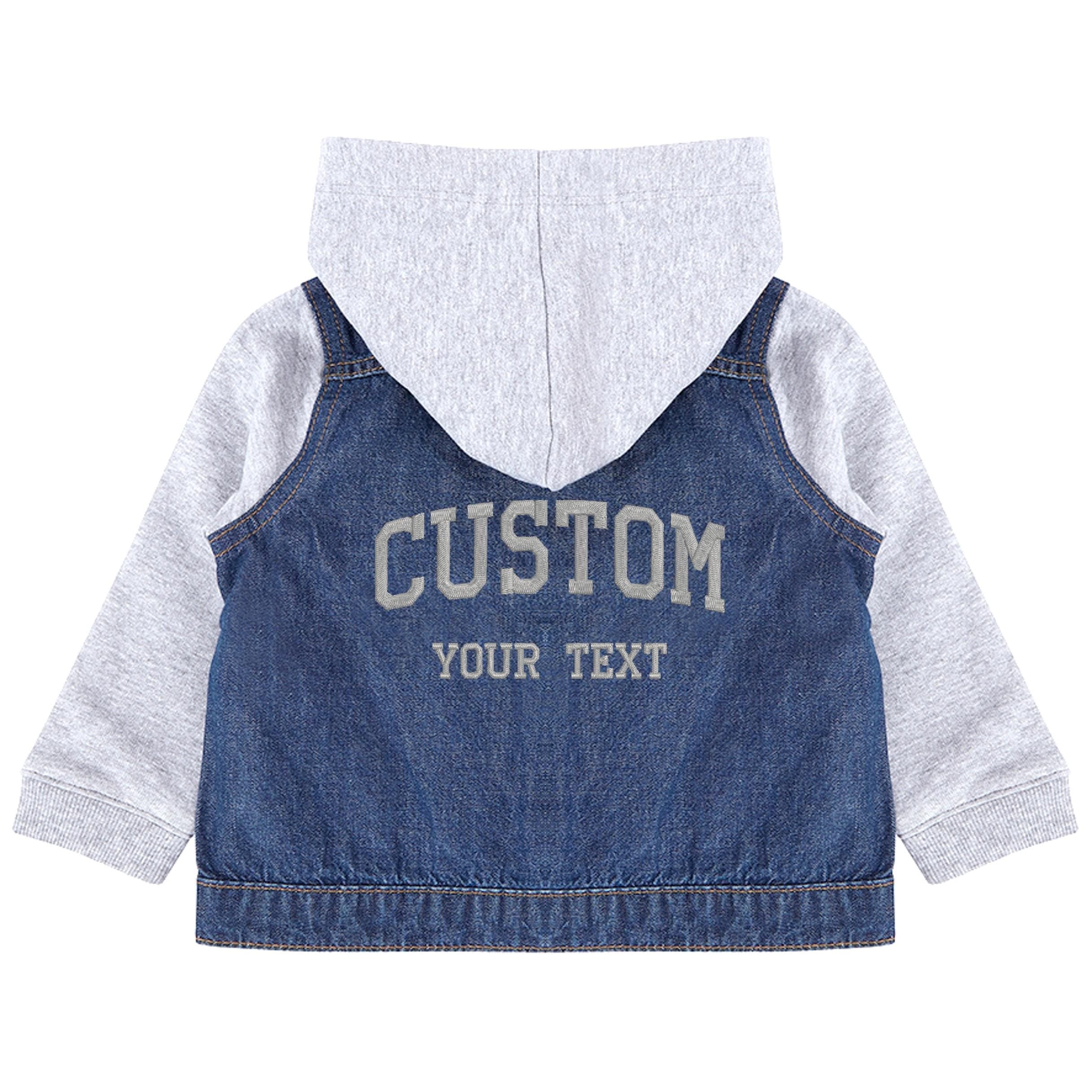Embroidered Personalised Text Toddler & Kids Denim Jacket Custom Varsity College