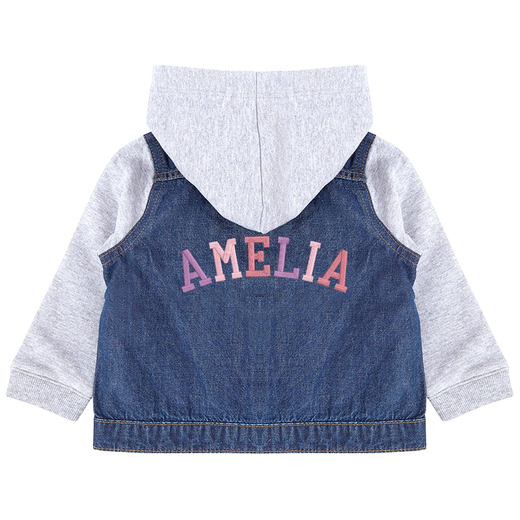 Embroidered Personalised Name Toddler & Kids Denim Jacket Girls Pink Varsity
