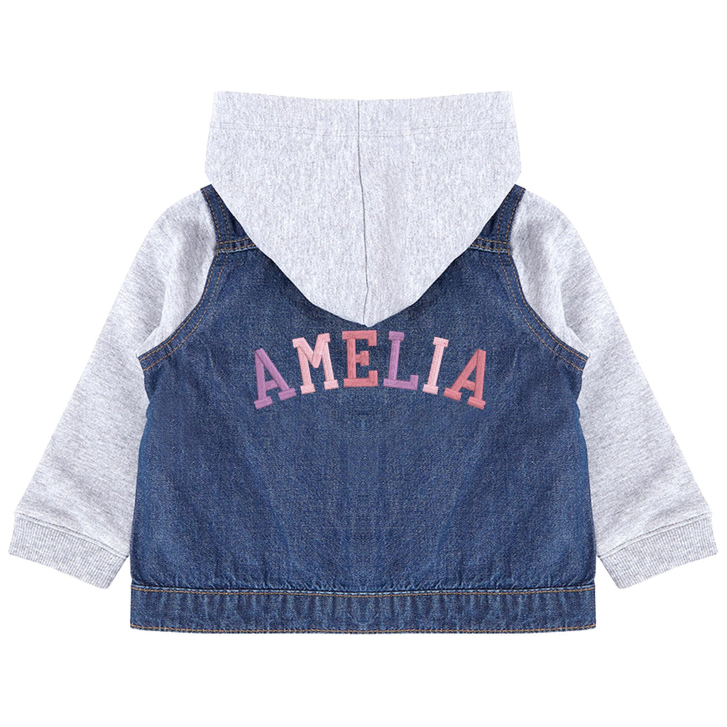 Embroidered Personalised Name Toddler & Kids Denim Jacket Girls Pink Varsity