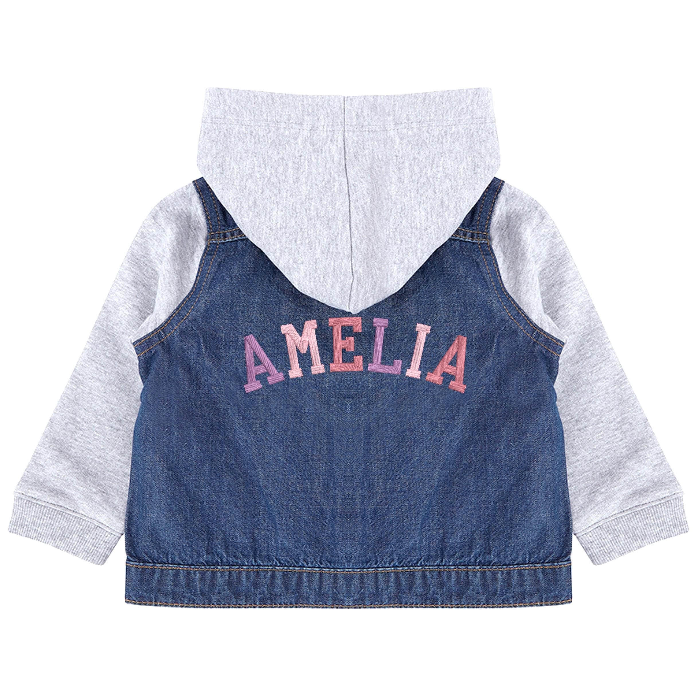 Embroidered Personalised Name Toddler & Kids Denim Jacket Girls Pink Varsity