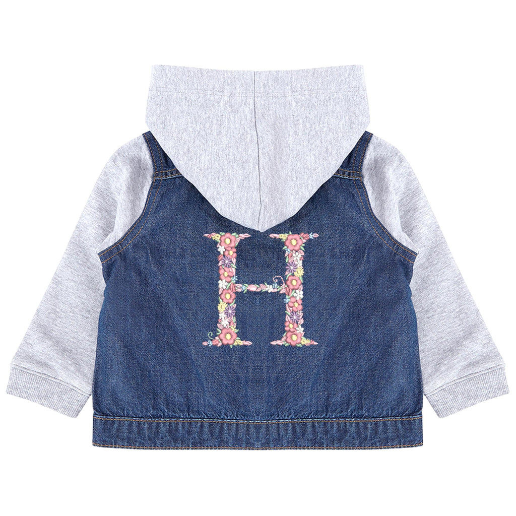 Embroidered Personalised Pink Floral Initial Girls Toddler & Kids Denim Jacket