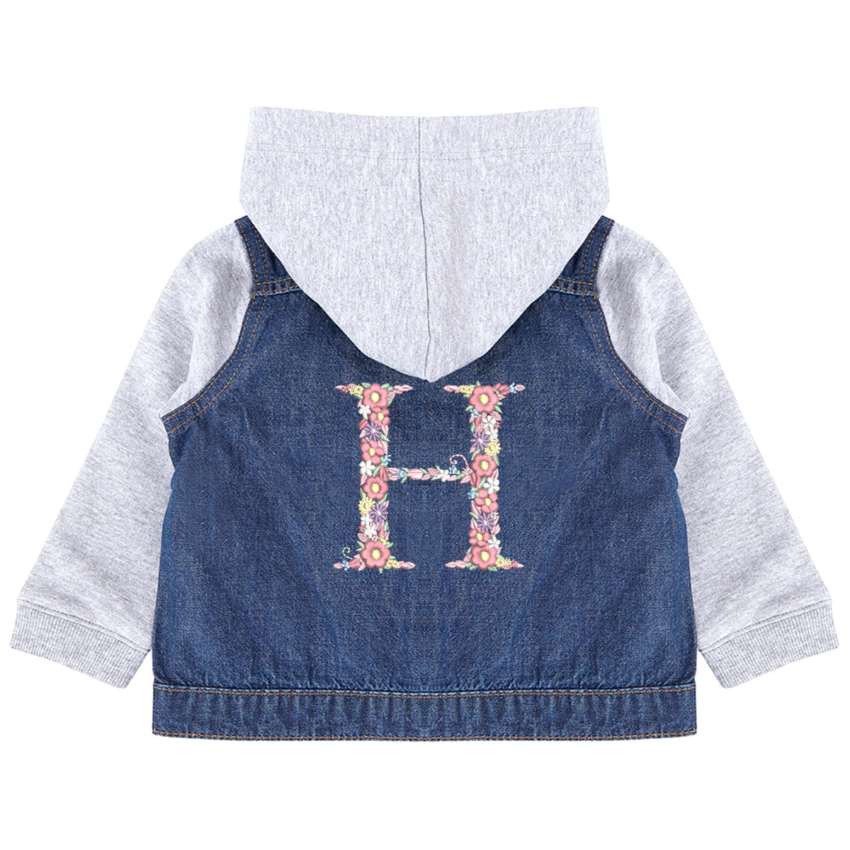 Embroidered Personalised Pink Floral Initial Girls Toddler & Kids Denim Jacket