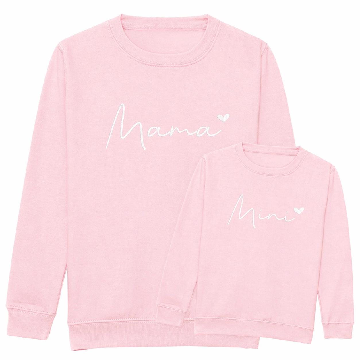 Embroidered Mama & Mini Sweatshirts Pink Matching Mummy Daughter Twinning Outfits