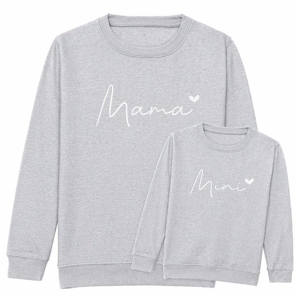 Embroidered Mama & Mini Sweatshirts Grey Matching Mummy Daughter Twinning Outfits